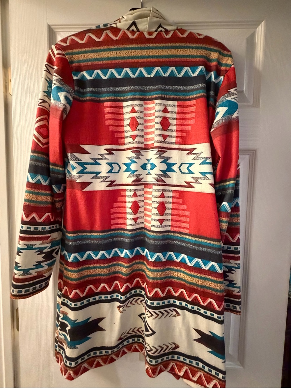 Red Aztec Open-Front Women's Sweater Cardigan - Picture 2 of 2